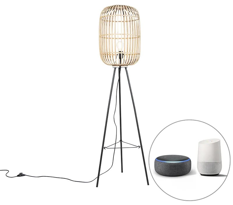 LED Candeeiro de pé inteligente rústico em vime com Wi-Fi A60 - Manila Rústico