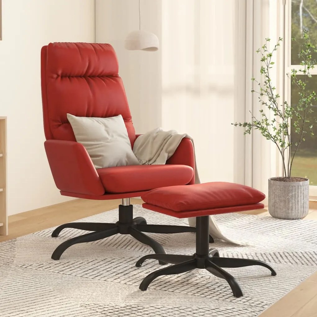 3097539 vidaXL Cadeira de descanso com banco couro artificial vermelho tinto
