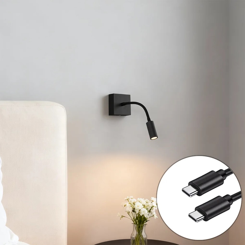 Candeeiro de Parede Moderno Preto Incl. LED Regulável Recarregável - Harper