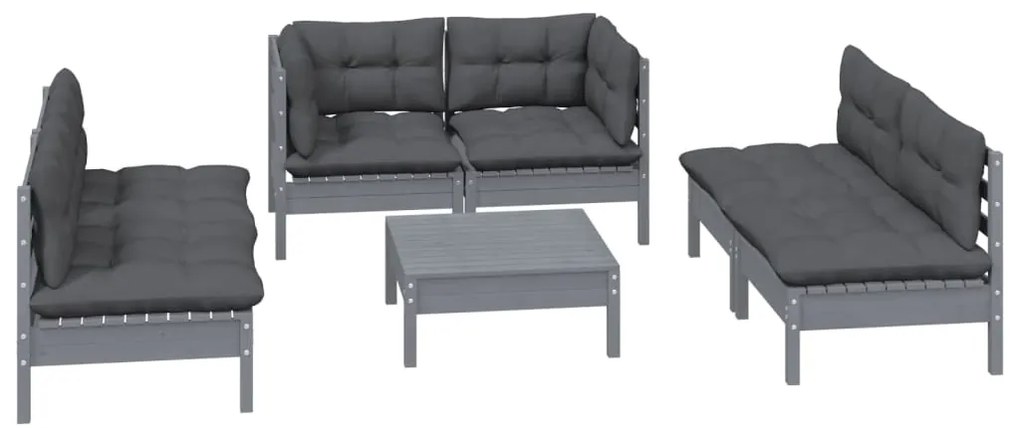 7 pcs conjunto lounge de jardim c/ almofadões pinho maciço