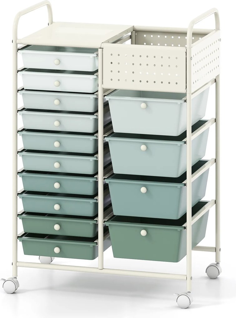 Carrinho de Armazenamento, 63 x 37 x 87,5 cm, 14 Gavetas, Verde