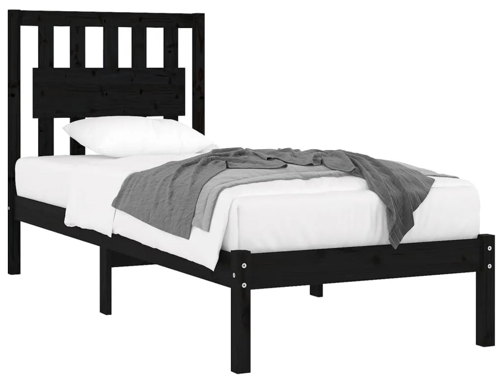 Estrutura de cama pequena solteiro 75x190 cm pinho maciço preto