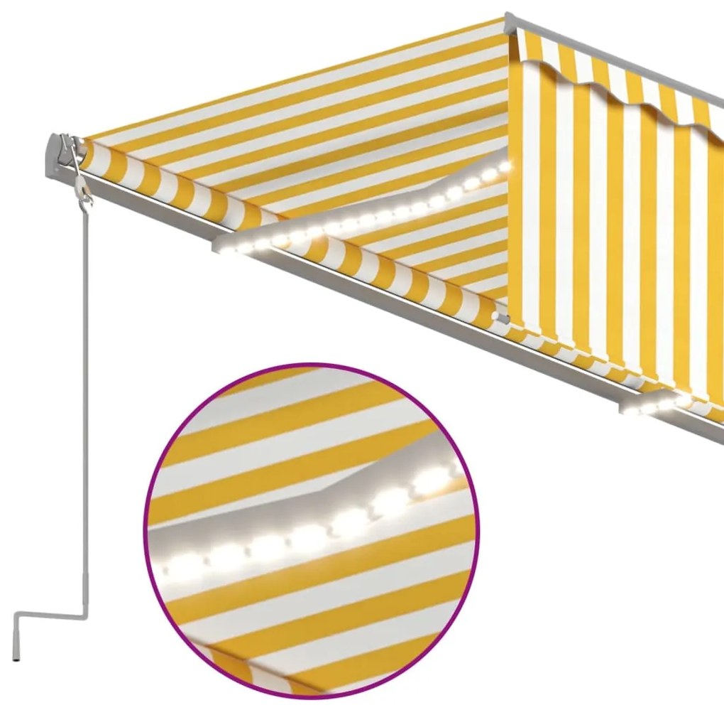 Toldo autom. c/ estore/LED/sensor vento 3,5x2,5m amarelo/branco