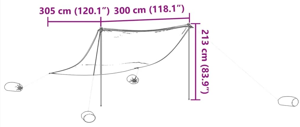 Toldo de praia com âncoras de areia 304x300 cm verde