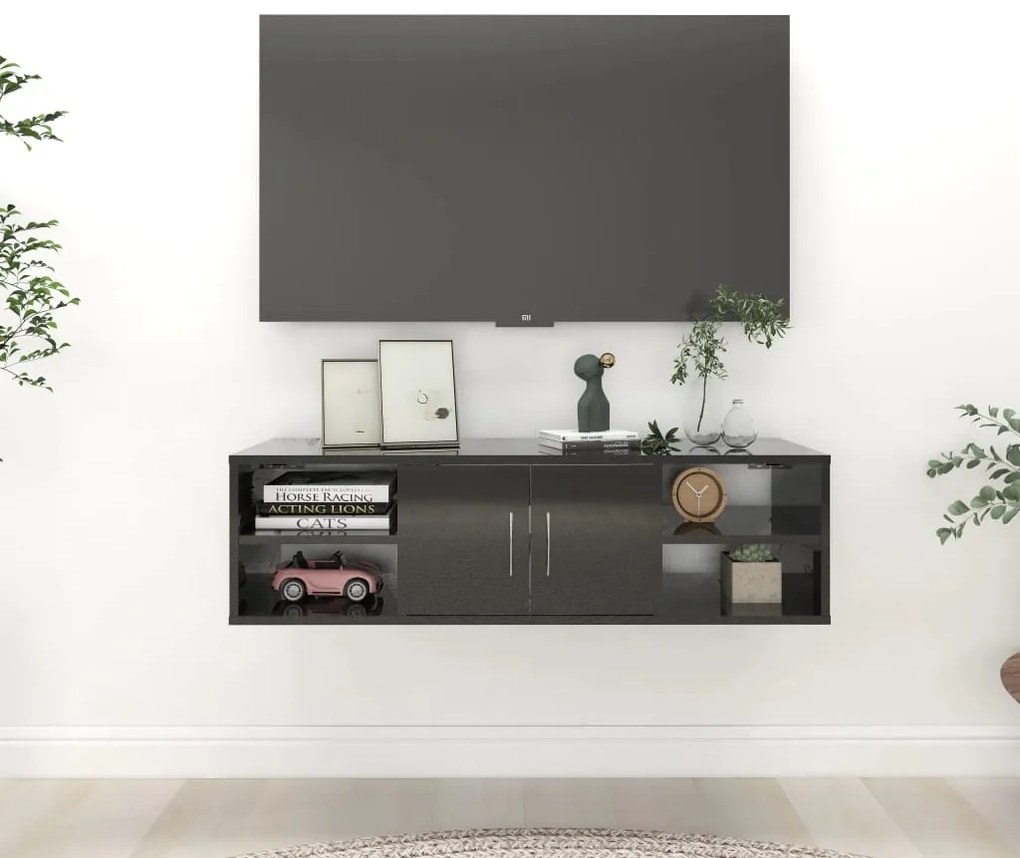 vidaXL Estante de parede 102x30x29cm derivados madeira preto brilhante