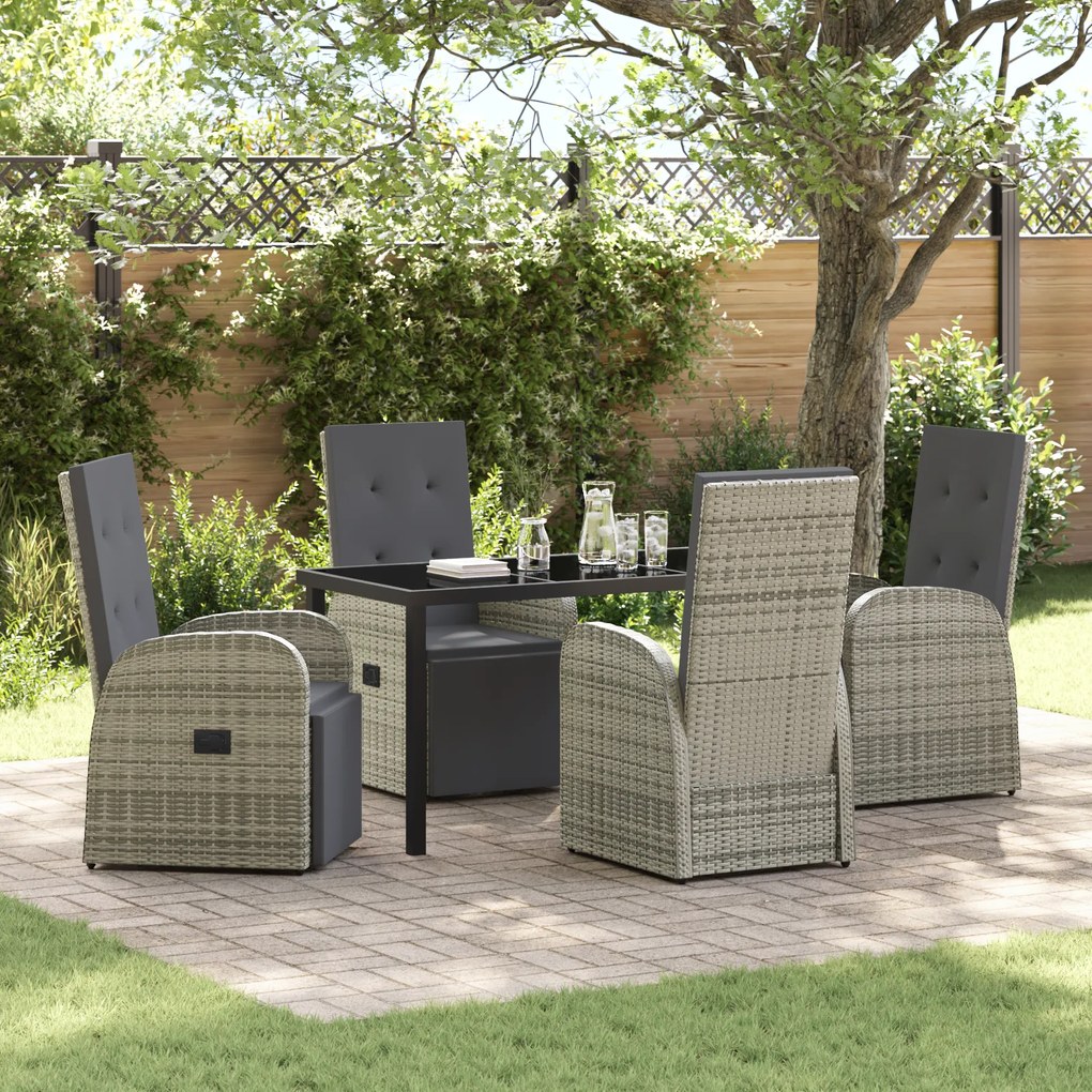 Conjunto de Jantar para Jardim de 5 Peças com Almofadas Cinza Rattan P