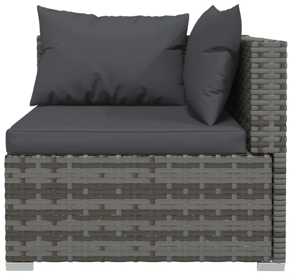 3 pcs conjunto lounge de jardim c/ almofadões vime PE cinzento