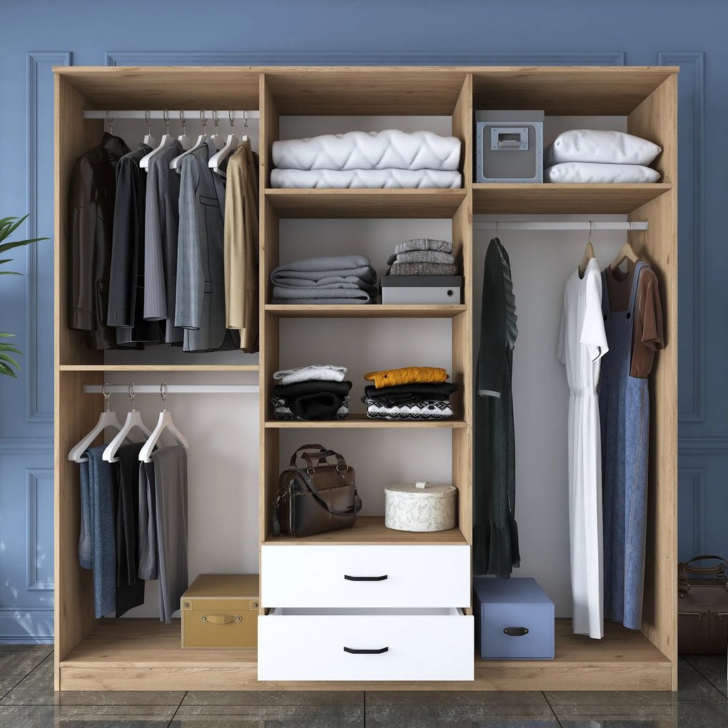 Guarda-roupa BA111 – Nogueira e Branco – 210 cm x 210 cm x 51,5 cm