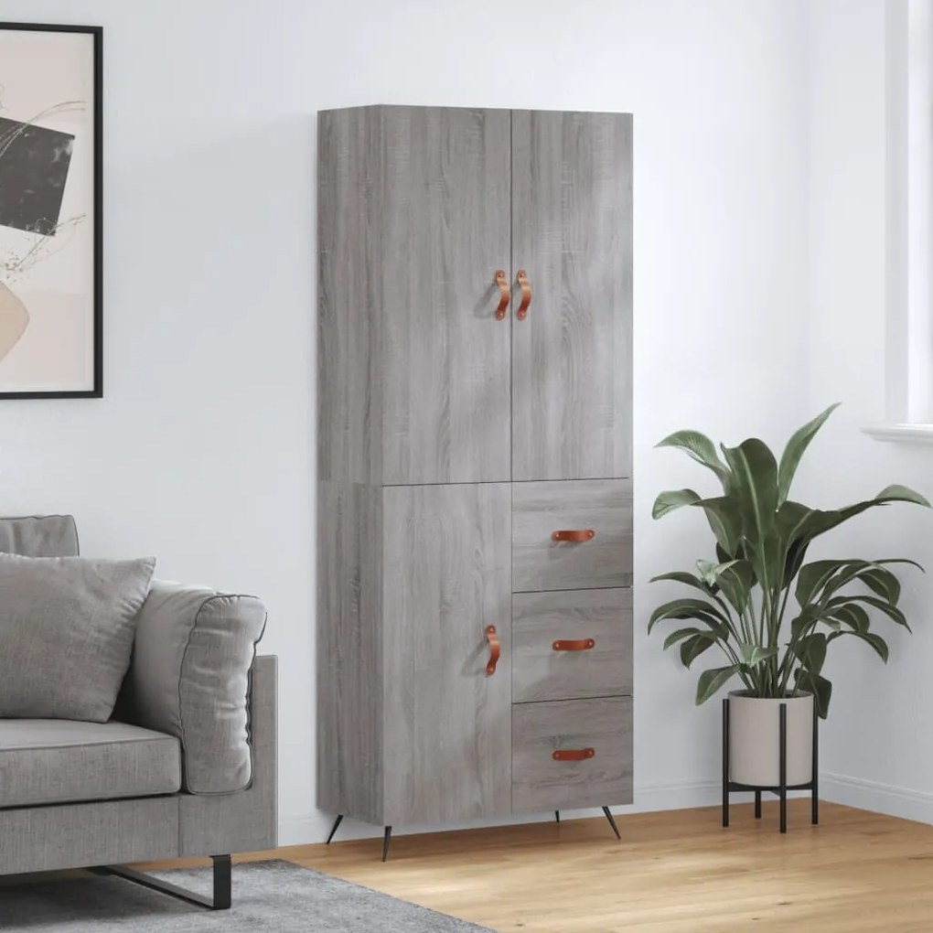 vidaXL Armário alto 69,5x34x180 cm derivados de madeira sonoma cinza