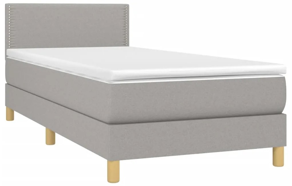 Cama box spring c/ colchão e LED 100x200 cm tecido cinza-claro