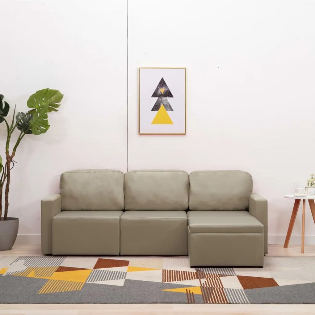 vidaXL Sofá-cama modular de 3 lugares couro artificial cappuccino