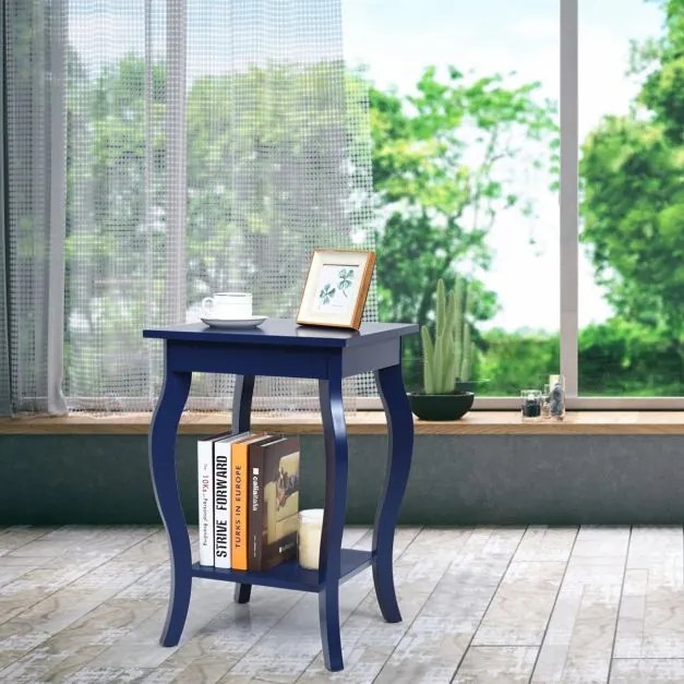 Conjunto de 2 mesas-de-cabeceira com 2 níveis e pernas curvas Mesas de cabeceira para quarto, sala de estar e quarto familiar 40 x 40 x 60 cm Azul