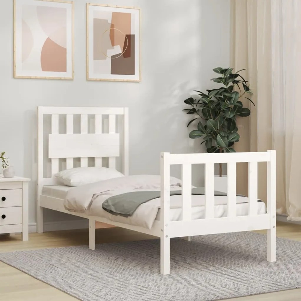 vidaXL Estrutura cama de solteiro c/ cabeceira madeira maciça branco