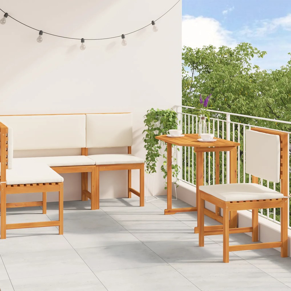 vidaXL Conjunto de Jantar para Jardim de 4 Peças com Almofadas - Madeira de Acácia Maciça