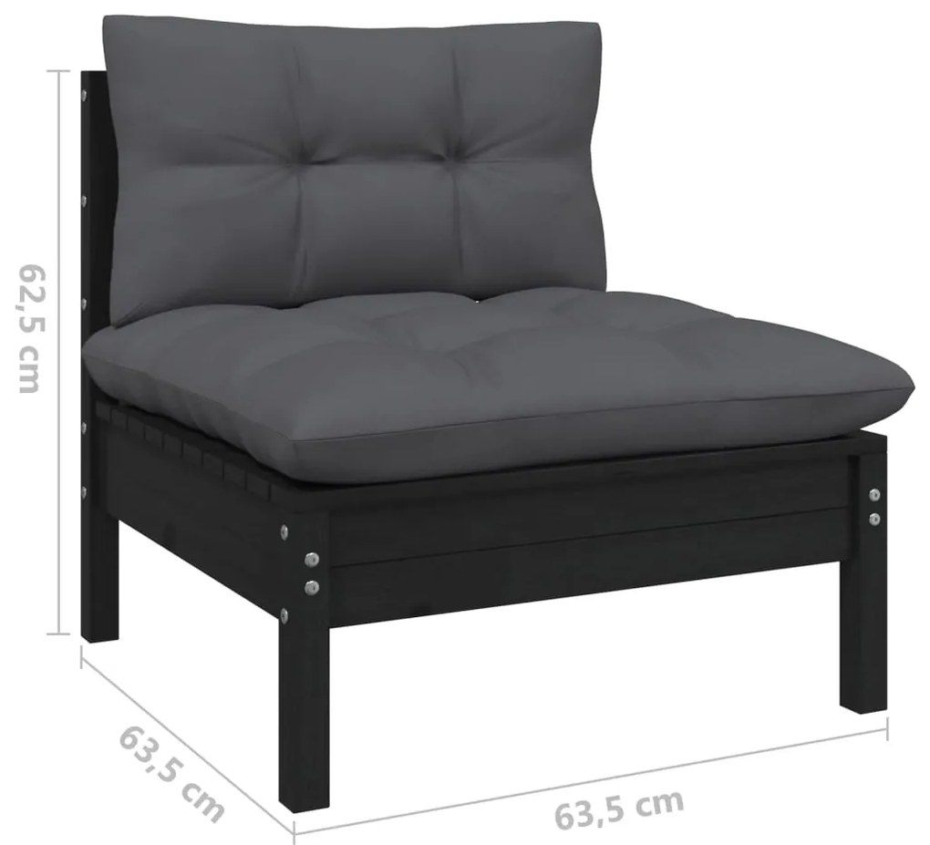 5 pcs conjunto lounge jardim c/ almofadões pinho maciço preto