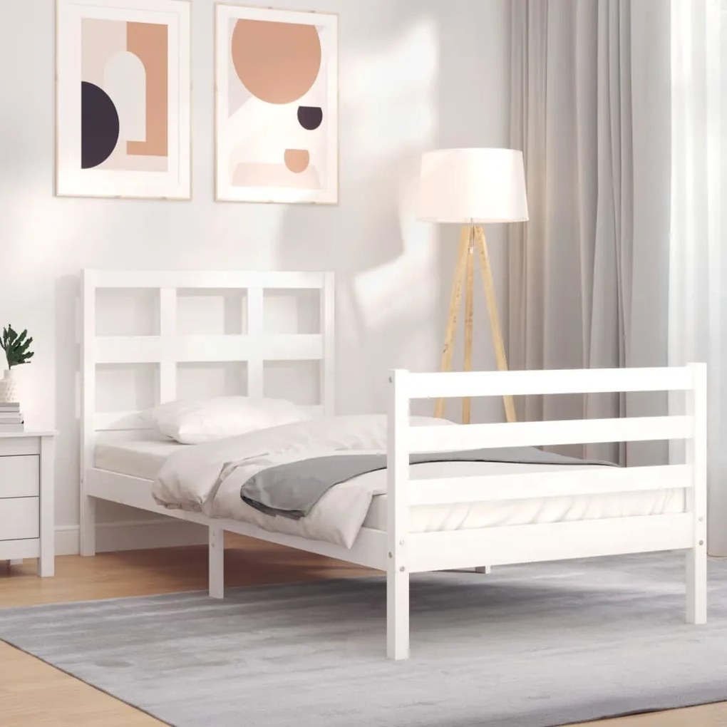 vidaXL Estrutura de cama com cabeceira 90x200 cm madeira maciça