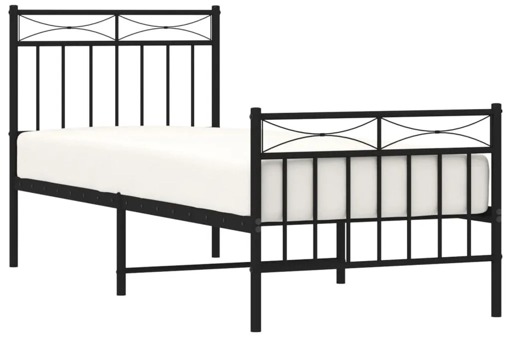 Estrutura de cama com cabeceira e pés 75x190 cm metal preto