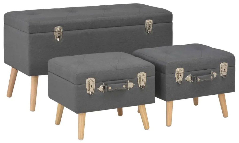 Bancos de arrumação 3 pcs tecido cinzento-escuro
