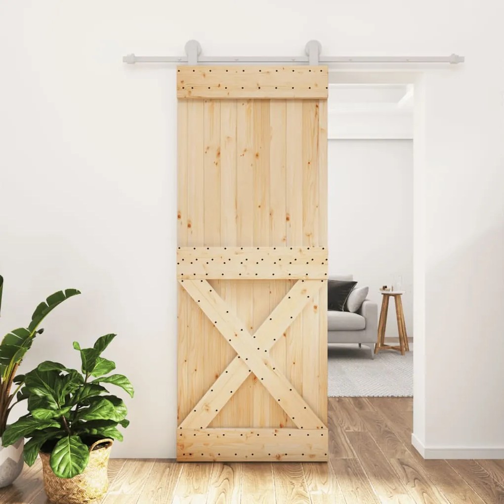 VidaXL Porta de correr com ferragens 80x210 cm madeira de pinho maciça