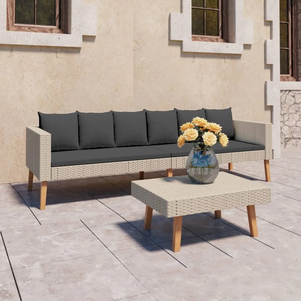 vidaXL 2 pcs conjunto lounge de jardim c/ almofadões vime PE bege