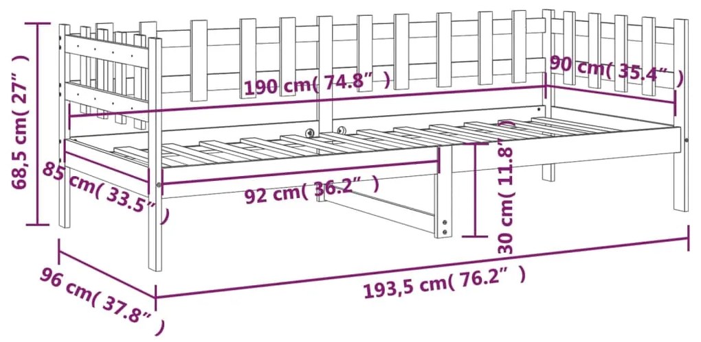 Sofá-cama 90x190 cm madeira de pinho maciça cinzento