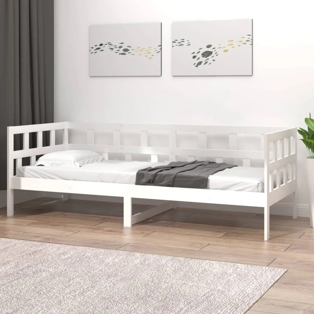 Sofá-cama 90x190 cm madeira de pinho maciça branco