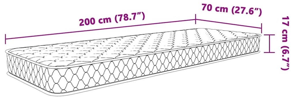 Colchão de espuma de memória 70x200x17 cm branco