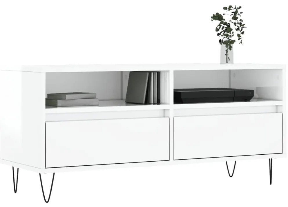 Móvel p/ TV 100x34,5x44,5 cm derivados madeira branco brilhante