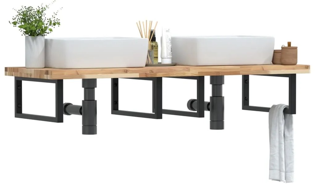 vidaXL Prateleira de parede p/ lavatório aço/madeira de acácia maciça