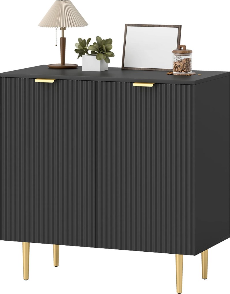 Aparador de sala ou cozinha com 2 portas 80 x 40 x 80 cm,, prateleira ajustável e pés metálicos elevados, preto