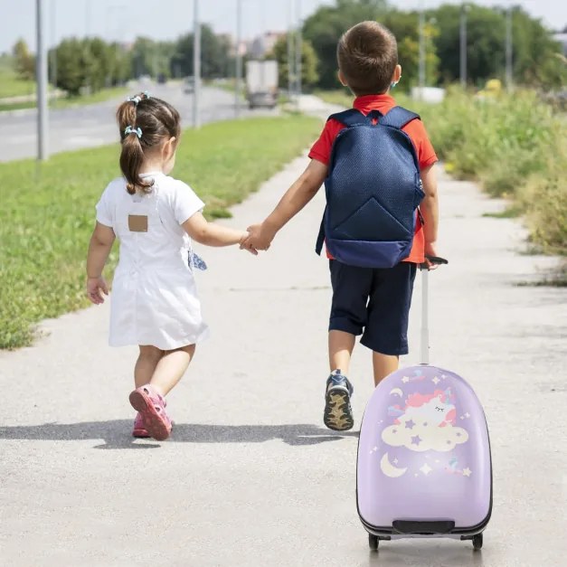 Bagagem de mão para crianças com rodas Mala de viagem rígida aprovada para aviões com pega de alumínio, 2 níveis, portátil para crianças Rosa