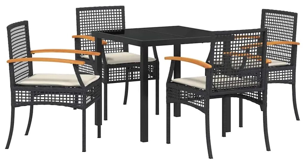 Conjunto de Jantar de Jardim com 5 Peças e Almofadas em Polyrattan Pre