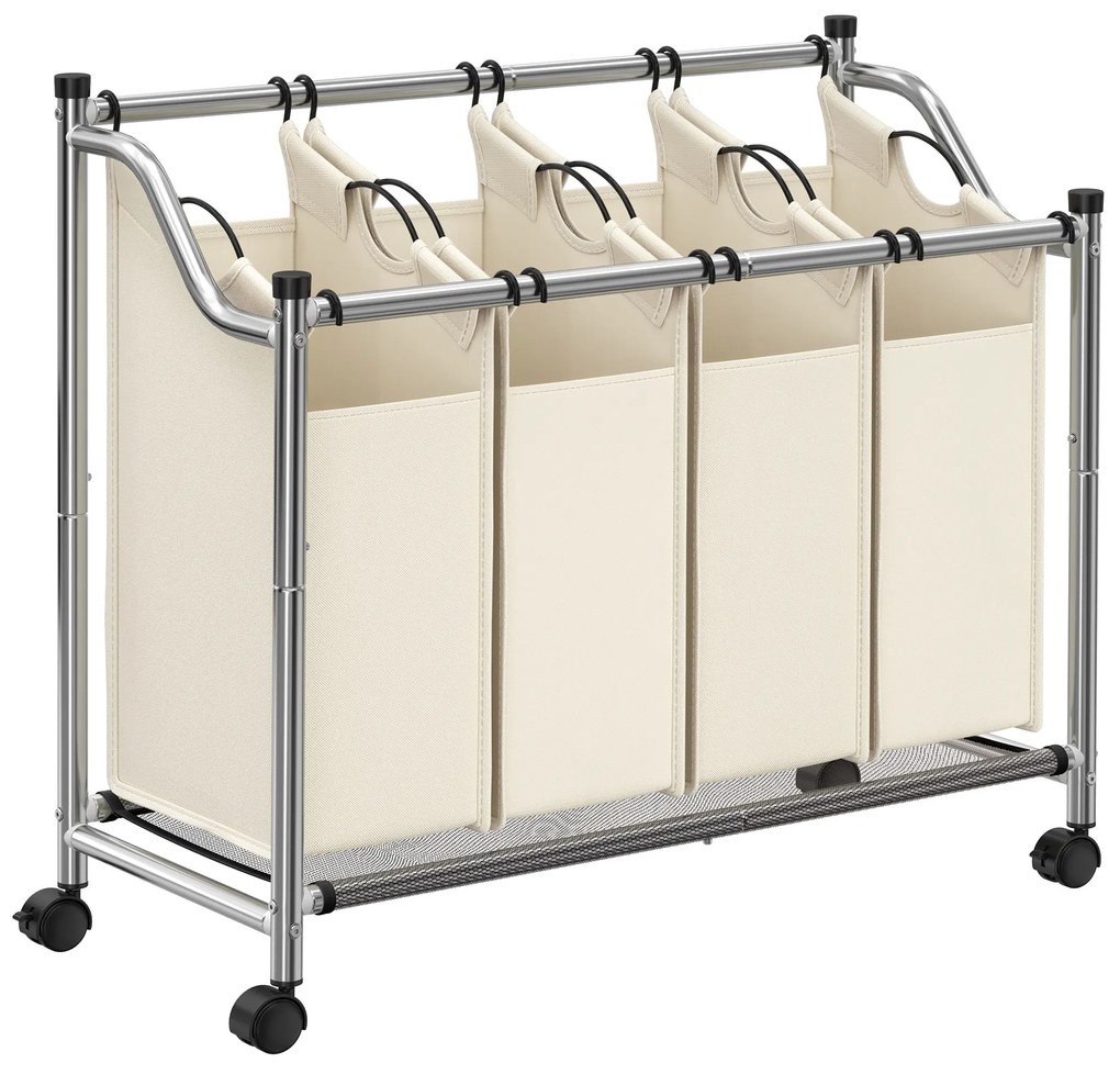 Separador de roupas com rodinhas SONGMICS, Cesto de roupas com 4 sacos removíveis, Cesto de roupas, Carrinho de roupas, para lavanderia, quarto, banheiro, 4 x 35L, Bege LSF005S