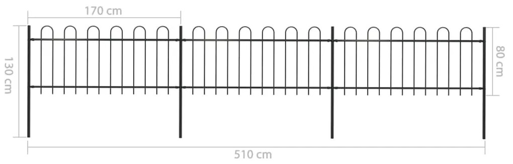 Cerca jardim com topo em aros 5,1x0,8 m aço preto