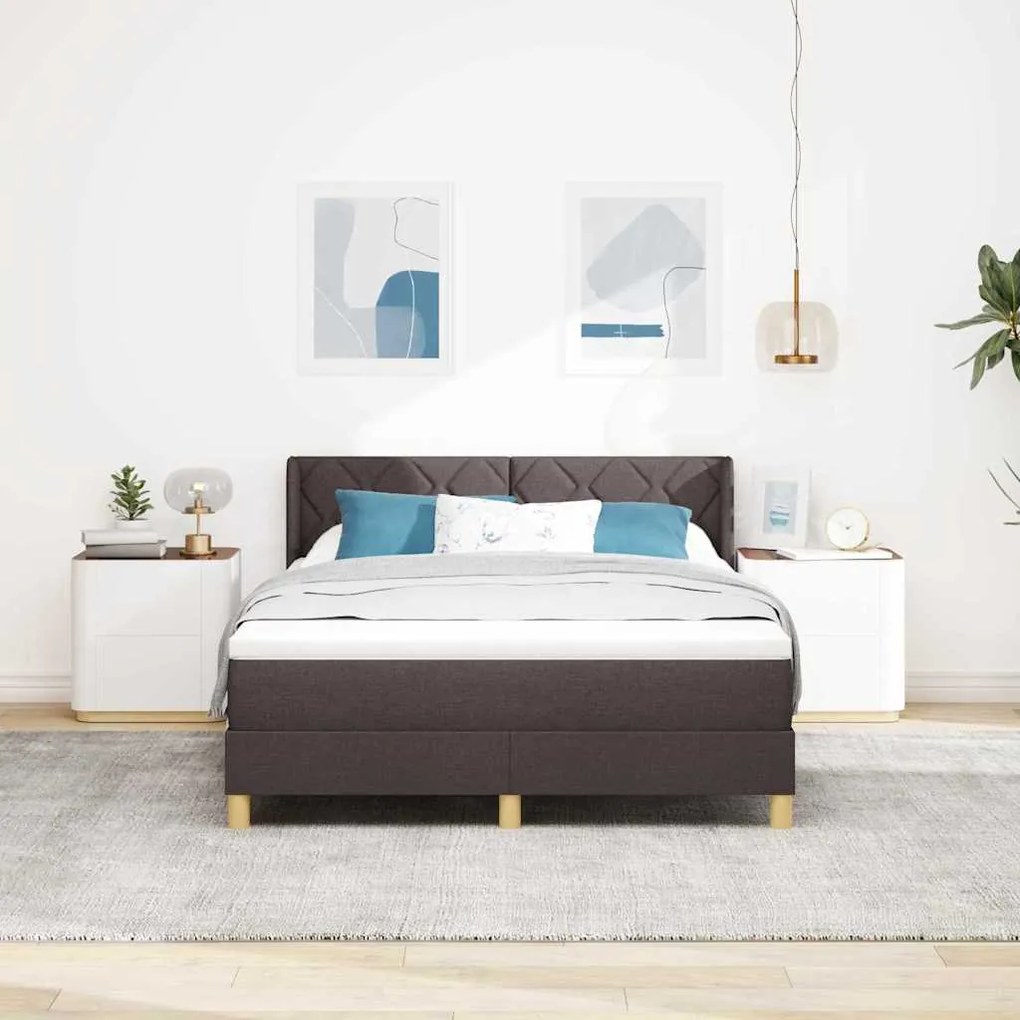 Cama Box Marrom Escuro e Branco 160 x 200 cm tecido