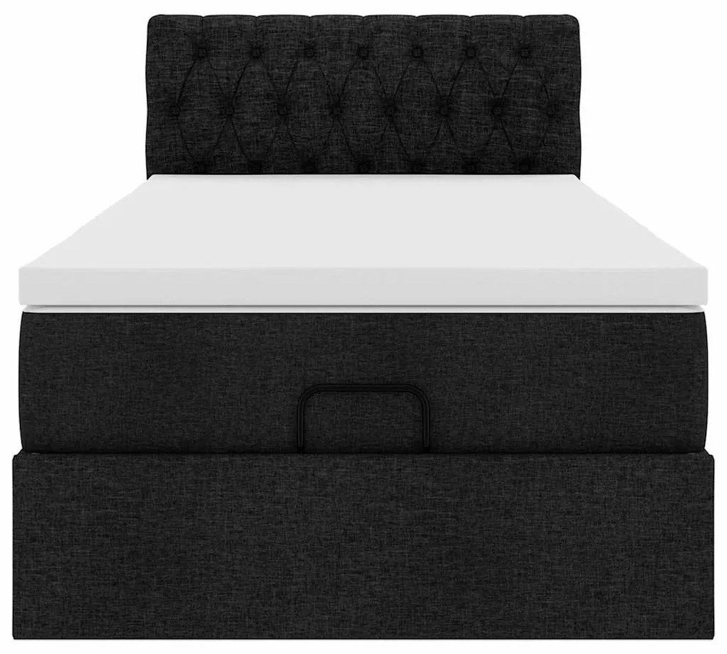 Cama otomana com colchão 100x200 cm tecido preto