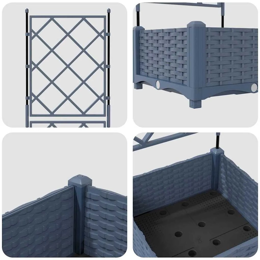 Vaso de Jardim com Treliça Cinza 40x40x125.5 cm