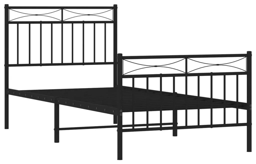 Estrutura de cama com cabeceira e pés 90x190 cm metal preto