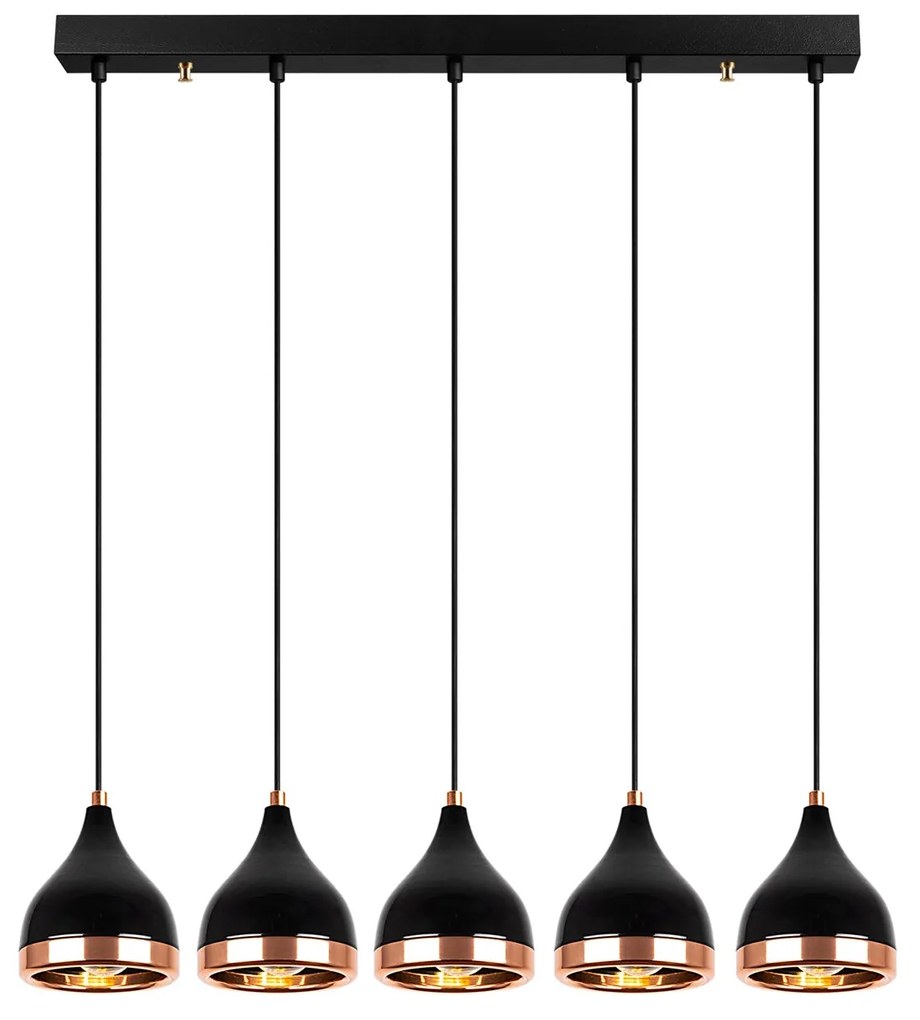 Candeeiro de Teto Yildo – Preto e Cobre – 85 x 15 cm