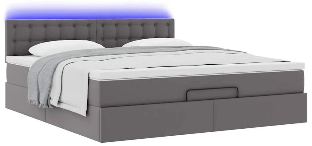Cama otomana com colchões &amp; LEDs 180x200 cm couro artificial