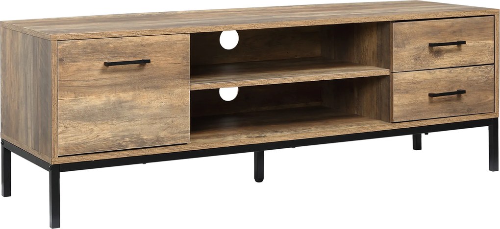 Móvel para televisão, para ecrãs até 50 polegadas, com armário, 2 gavetas e prateleira 132 x 39 x 45,5 cm, castanho-escuro