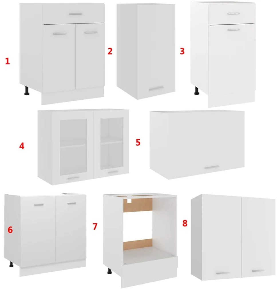 8 pcs conjunto armários de cozinha derivados de madeira branco