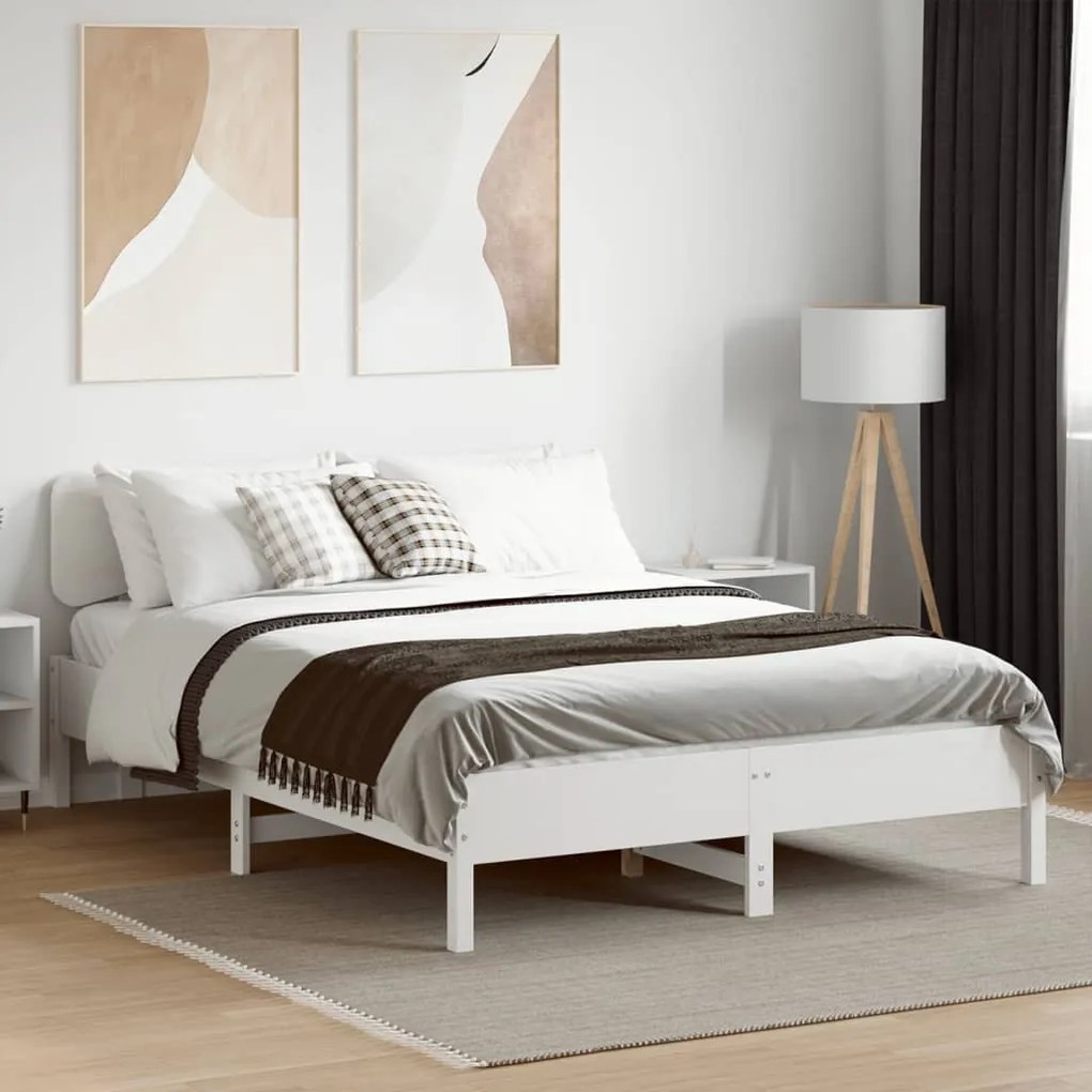 Cama sem colchão 135x190 cm madeira de pinho maciça branco