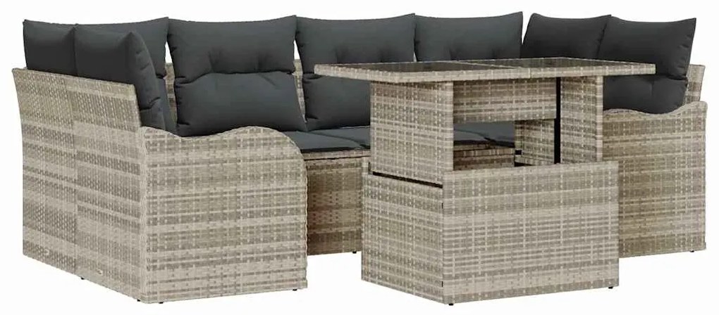 Conjunto de Sofá de Jardim de 7 Peças com Almofadas Cinza Claro de Rat