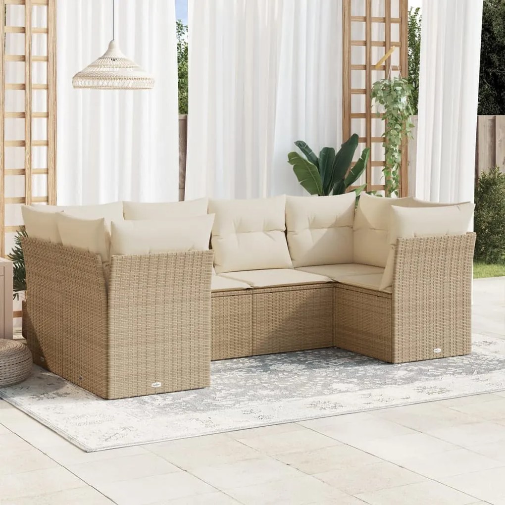 vidaXL 6 pcs conjunto de sofás p/ jardim com almofadões vime PE bege