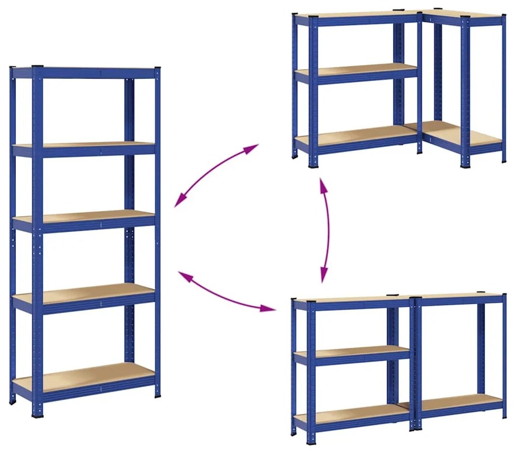 Prateleiras de armazenamento de 5 camadas 2 pcs aço azul
