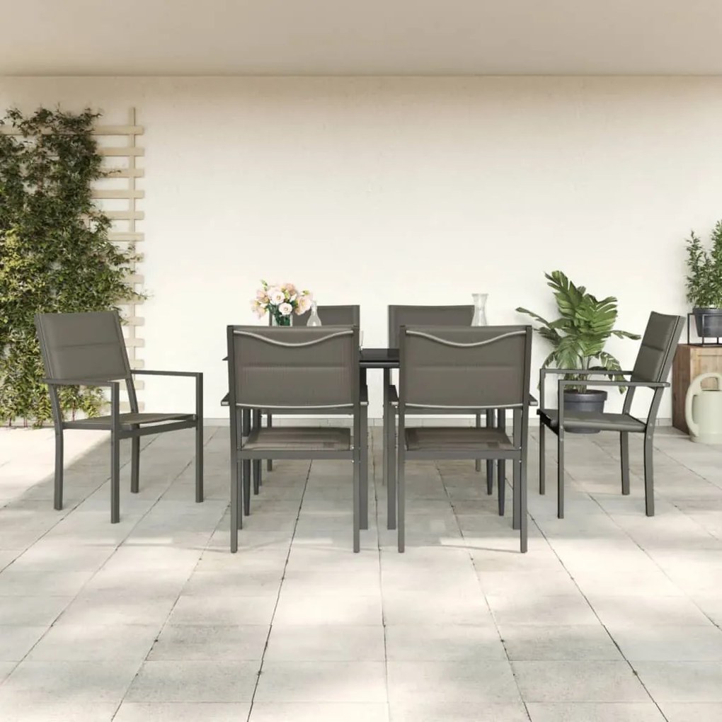vidaXL 7 pcs conjunto de jantar para jardim aço e textilene preto