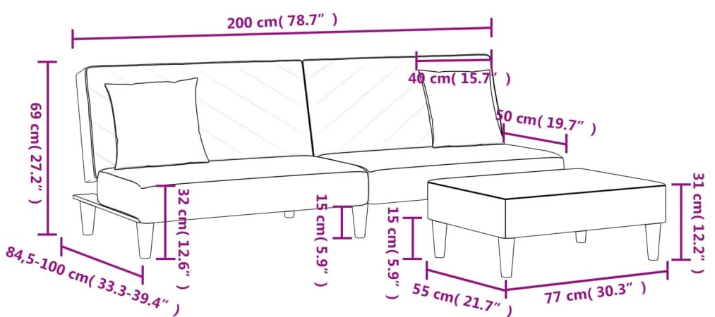 2 pcs conjunto de sofás com almofadas veludo cinzento-claro