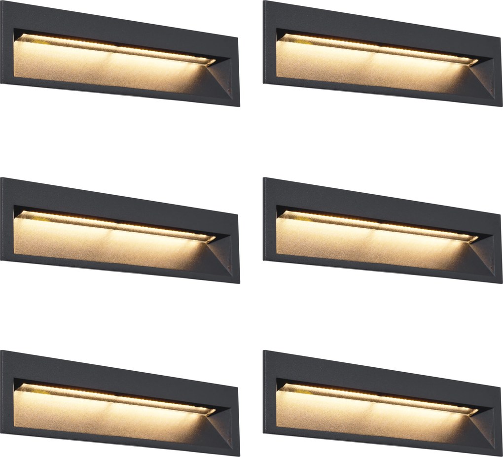 Conjunto de 6 Apliques de Parede Embutidos Modernos Pretos 28cm Incl. LED IP65 - Mert