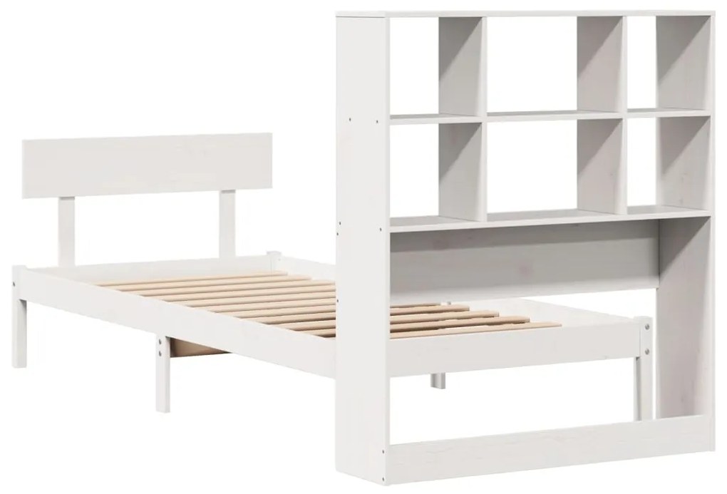 Cama com estante sem colchão 90x190 cm pinho maciço branco